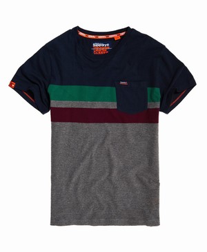 Superdry Terrace Stripe Pocket Férfi Pólók Sötétkék | QFBCR4583